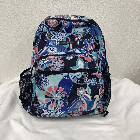 Vera Bradley Handbags - VERA BRADLEY Essential Large Backpack Laptop Bag Lotus Flower Swirl Blue Compute